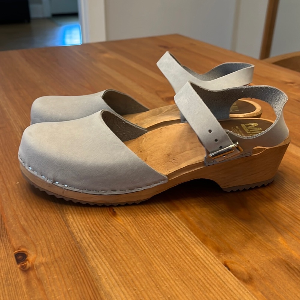 Blue-grey clogs. Never Worn.